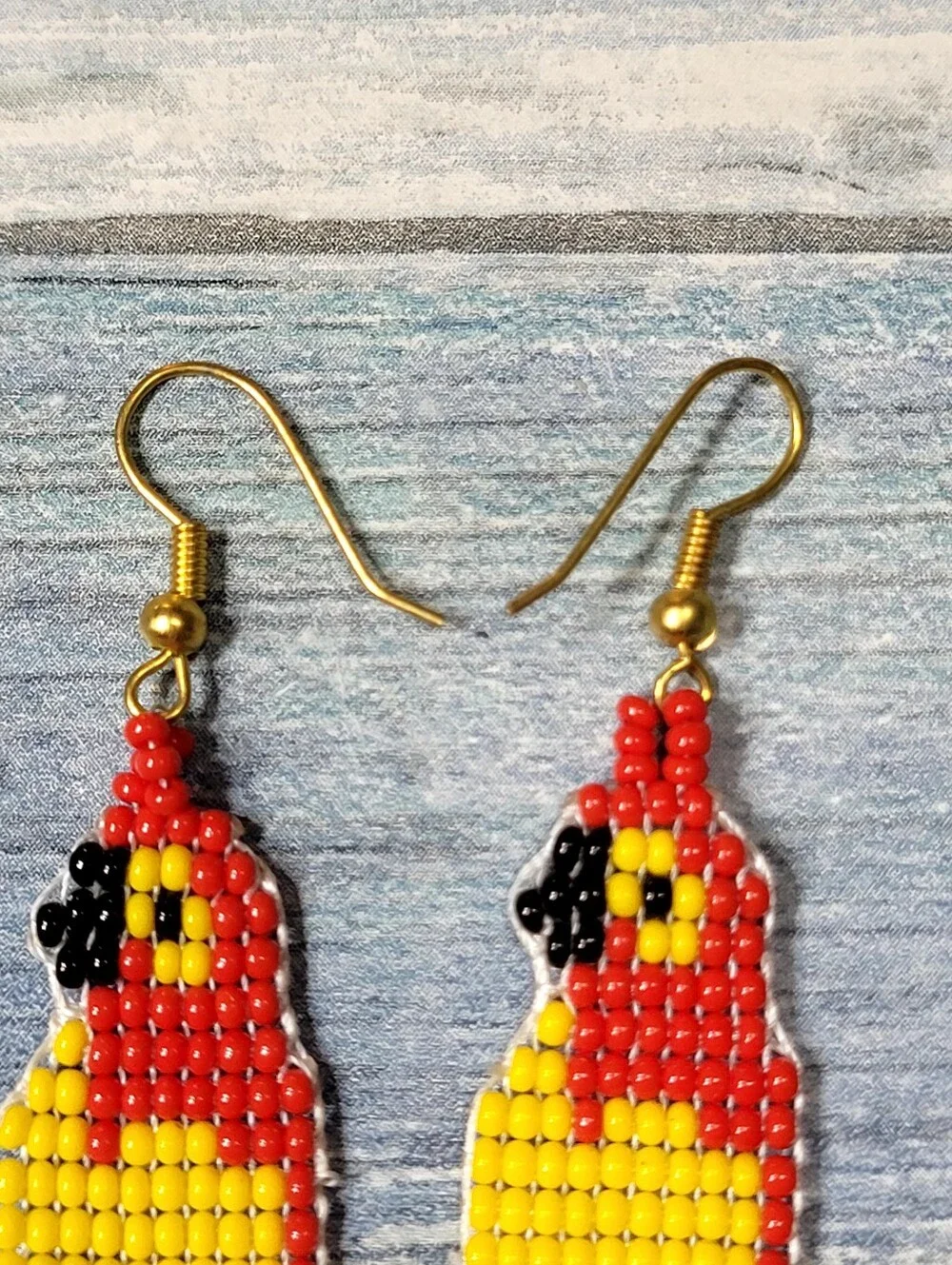 Red & Yellow Parrot seed Beaded Earrings